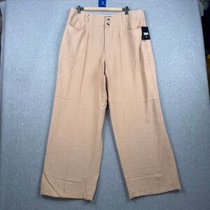 DKNY Pants Women 16 Beige Wide Leg Trousers High Rise Career Travel Textured NEW